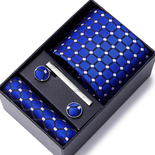 Blue Square Tie Set / Pocket Square, Bowtie, Tie Clip, Cufflinks / Gift for Him / Wedding Groomsmen Gift / Men Gift Box