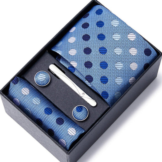 Sky Blue Ball Pattern Tie Set / Pocket Square, Bowtie, Tie Clip, Cufflinks / Gift for Him / Wedding Groomsmen Gift / Men Gift Box