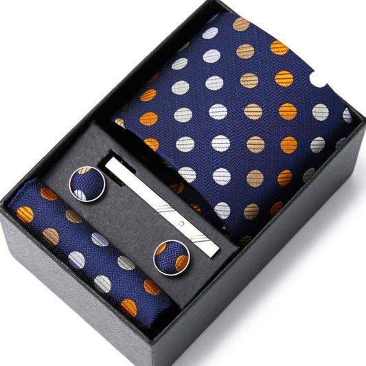 Royal Blue Ball Pattern Tie Set / Pocket Square, Bowtie, Tie Clip, Cufflinks / Gift for Him / Wedding Groomsmen Gift / Men Gift Box