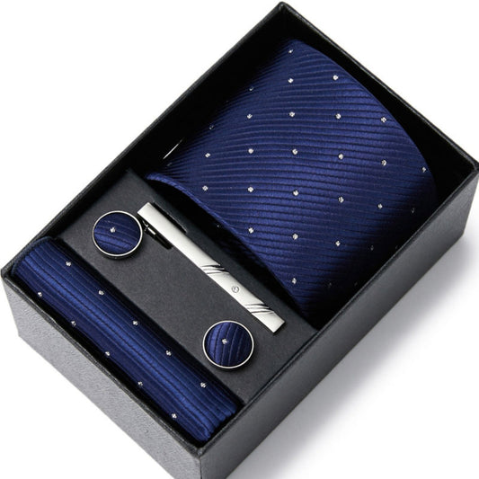 Royal Blue Dot Pattern Tie Set / Pocket Square, Bowtie, Tie Clip, Cufflinks / Gift for Him / Wedding Groomsmen Gift / Men Gift Box