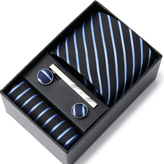 Black Stripe Tie Set / Pocket Square, Bowtie, Tie Clip, Cufflinks / Gift for Him / Wedding Groomsmen Gift / Men Gift Box