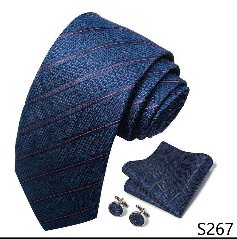 Navy Blue Stripe Necktie Set / Pocket Square Tie Bowtie Cufflinks Set / Wedding Tie / Tie Clips / Gift for him Mens Groomsmen Gift