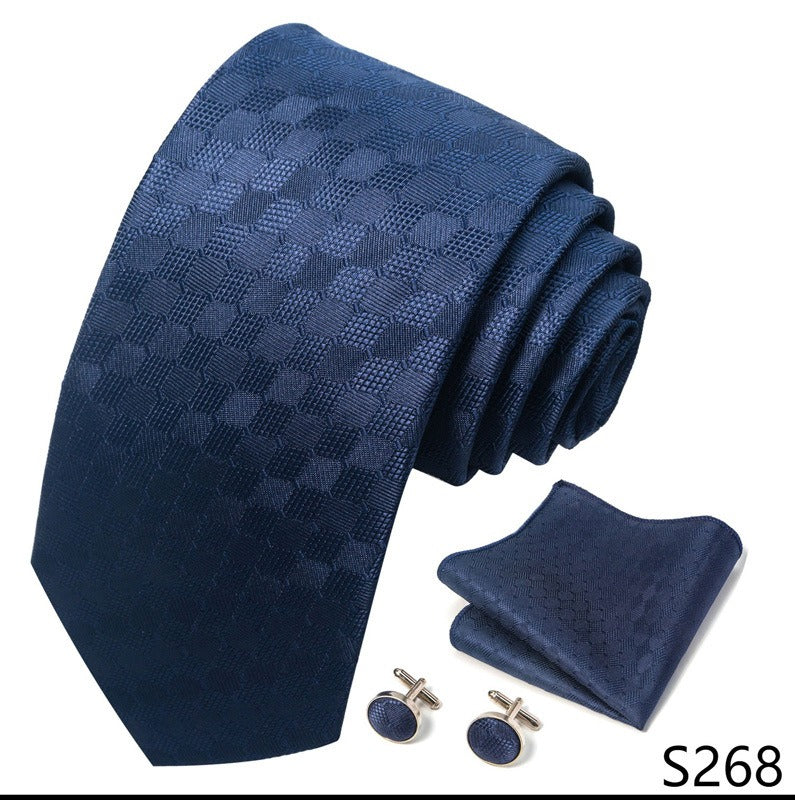 Navy Blue Pattern Tie Set / Pocket Square, Bowtie, Tie Clip, Cufflinks / Gift for Him / Wedding Groomsmen Gift / Men's Present / Gift Box