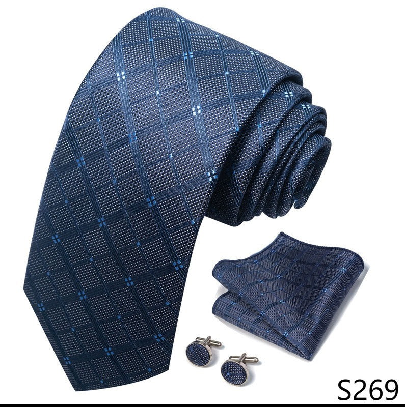 Navy Blue Plaid Pattern Necktie Set / Pocket Square Tie Bowtie Cufflinks Set / Wedding Tie / Tie Clips / Gift for him Mens Groomsmen Gift