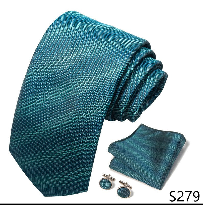 Navy Green Gradient Stripe Necktie Set / Pocket Square Tie Bowtie Cufflinks Set / Wedding Tie / Tie Clips / Gift for him Mens Groomsmen Gift