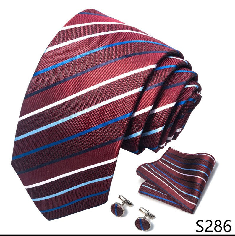 Red Wine Stripe Necktie Set / Pocket Square Tie Bowtie Cufflinks Set / Wedding Tie / Tie Clips / Gift for him Mens Groomsmen Gift