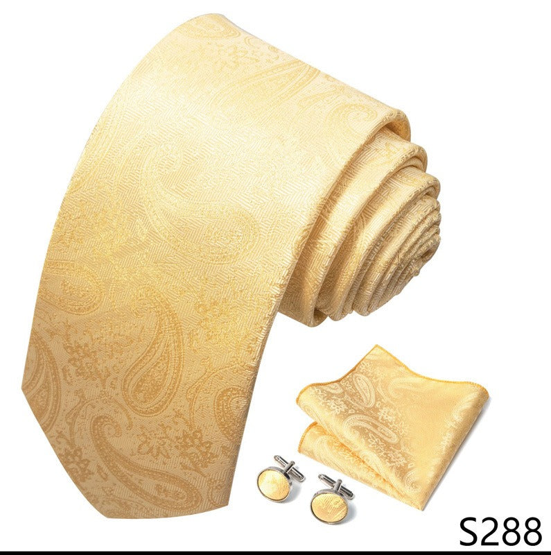 Gold Paisley Pattern Necktie Set / Pocket Square Tie Bowtie Cufflinks Set / Wedding Tie / Tie Clips / Gift for him Mens Groomsmen