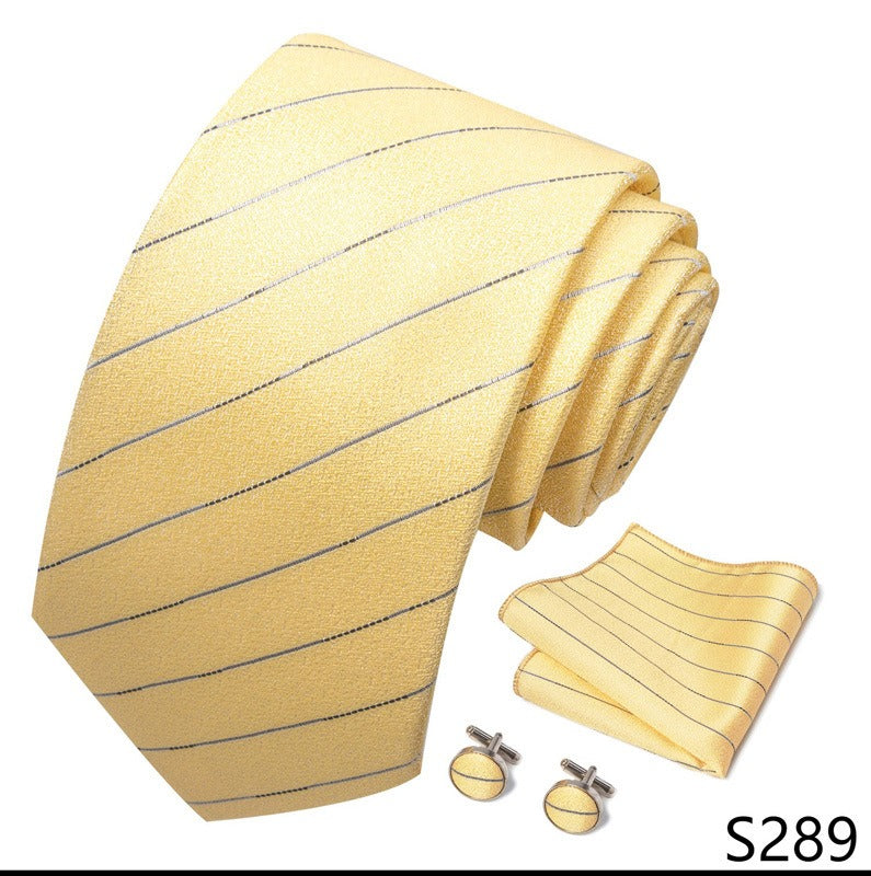 Gold Stripe Necktie Set / Pocket Square Tie Bowtie Cufflinks Set / Wedding Tie / Tie Clips / Gift for him Mens Groomsmen Gift