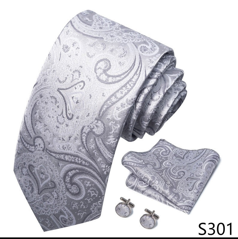 Silver Paisley Pattern Necktie Set / Pocket Square Tie Bowtie Cufflinks Set / Wedding Tie / Tie Clips / Gift for him Mens Groomsmen Gift