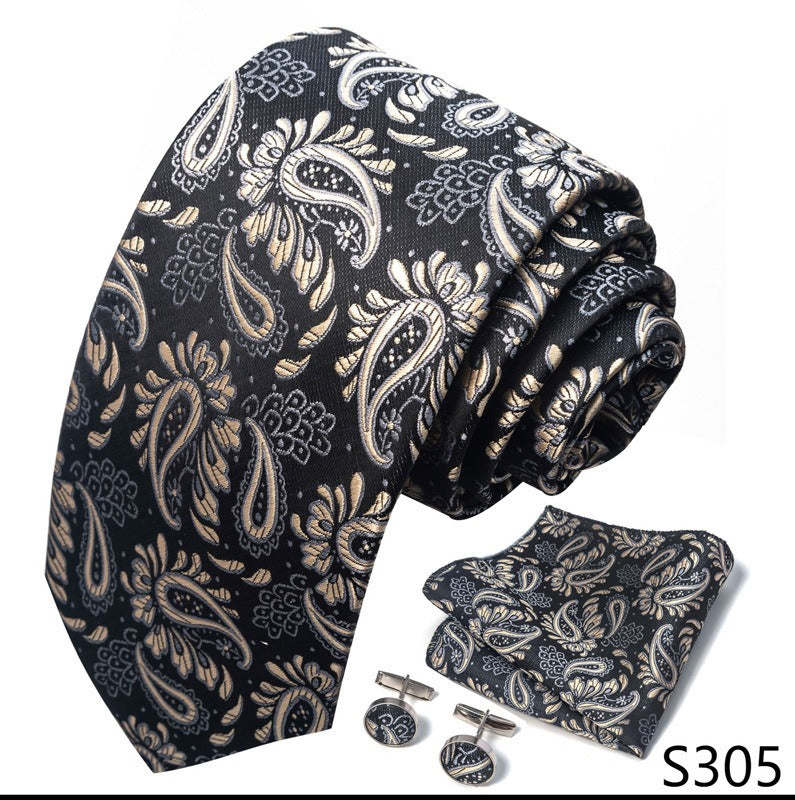 Black and Gold Paisley Tie Set / Pocket Square, Bowtie, Tie Clip, Cufflinks / Gift for Him / Wedding Groomsmen Gift / Men's Gift Box