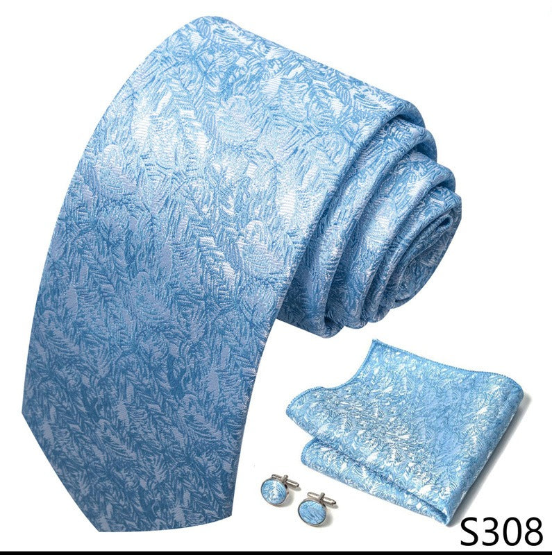 Sky Blue Floral Pattern Tie Set / Pocket Square, Bowtie, Tie Clip, Cufflinks / Gift for Him / Wedding Groomsmen Gift / Men Present Box