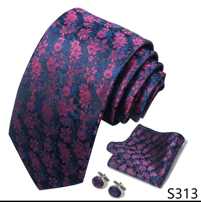 Purple Floral Pattern Tie Set / Pocket Square, Bowtie, Tie Clip, Cufflinks / Gift for Him / Wedding Groomsmen Gift / Men's Gift Box