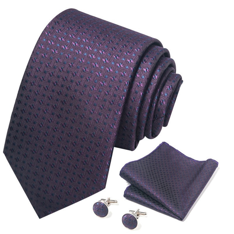 Dark Purple Pattern Necktie Set / Pocket Square Tie Bowtie Cufflinks Set / Wedding Tie / Tie Clips / Gift for him Mens Groomsmen Gift