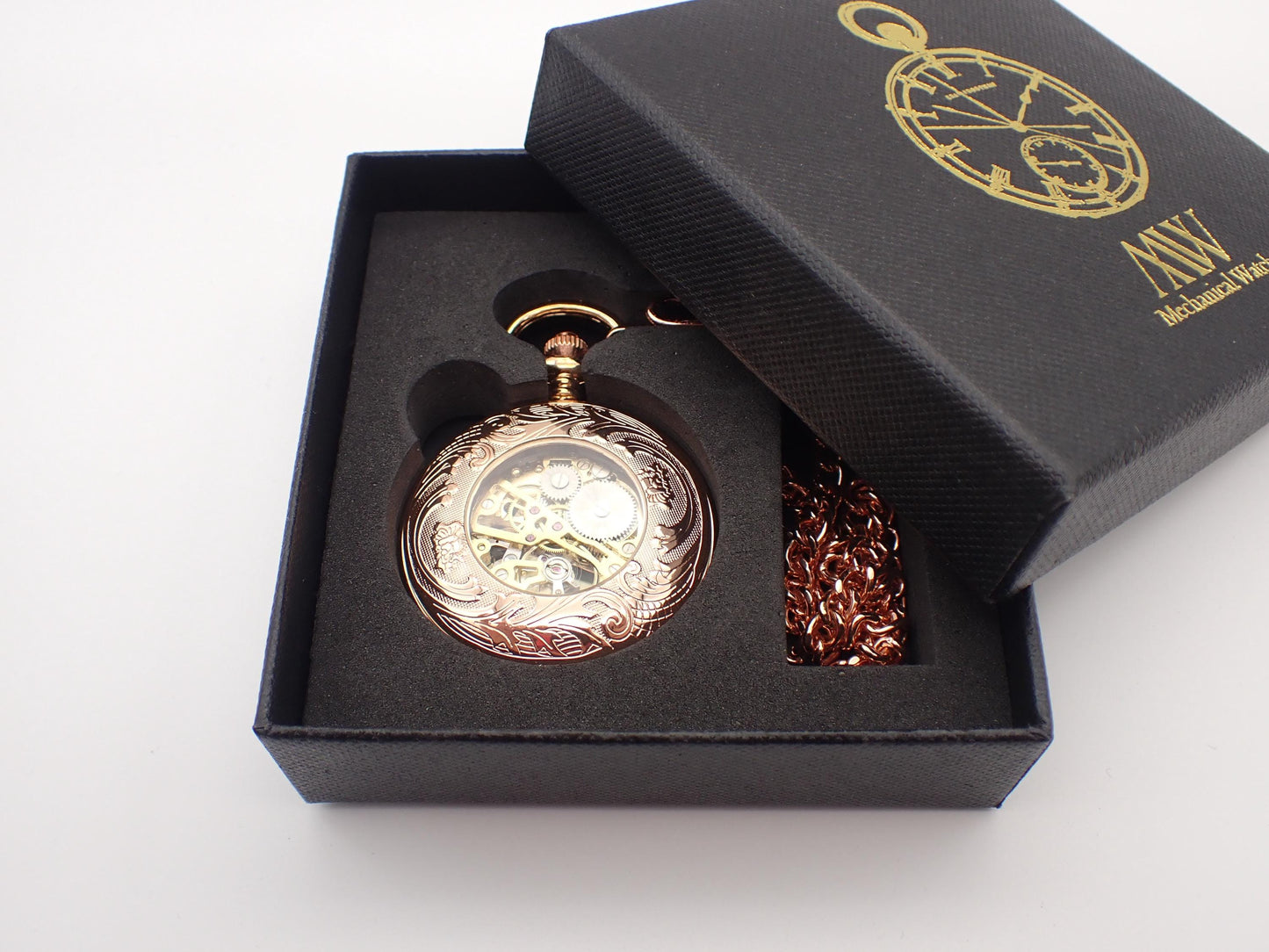 Rose Gold with Black Mechanical Pocket Watch Durable and Stylish for Wedding Groomsmen Match with Tie Set