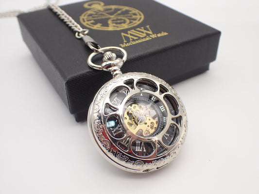 Silver Mechanical Pocket Watch Durable and Stylish for Wedding Groomsmen Match with Tie Set