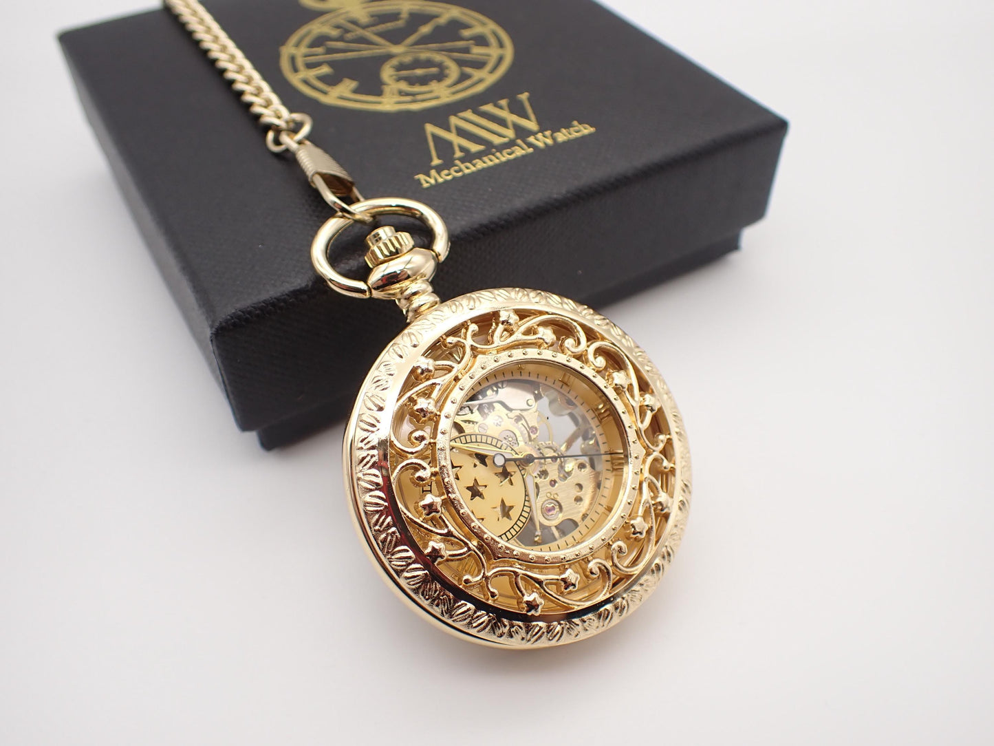 Mechanical Pocket Watch Gold Crown Style Durable and Stylish for Wedding Groomsmen Match with Tie Set