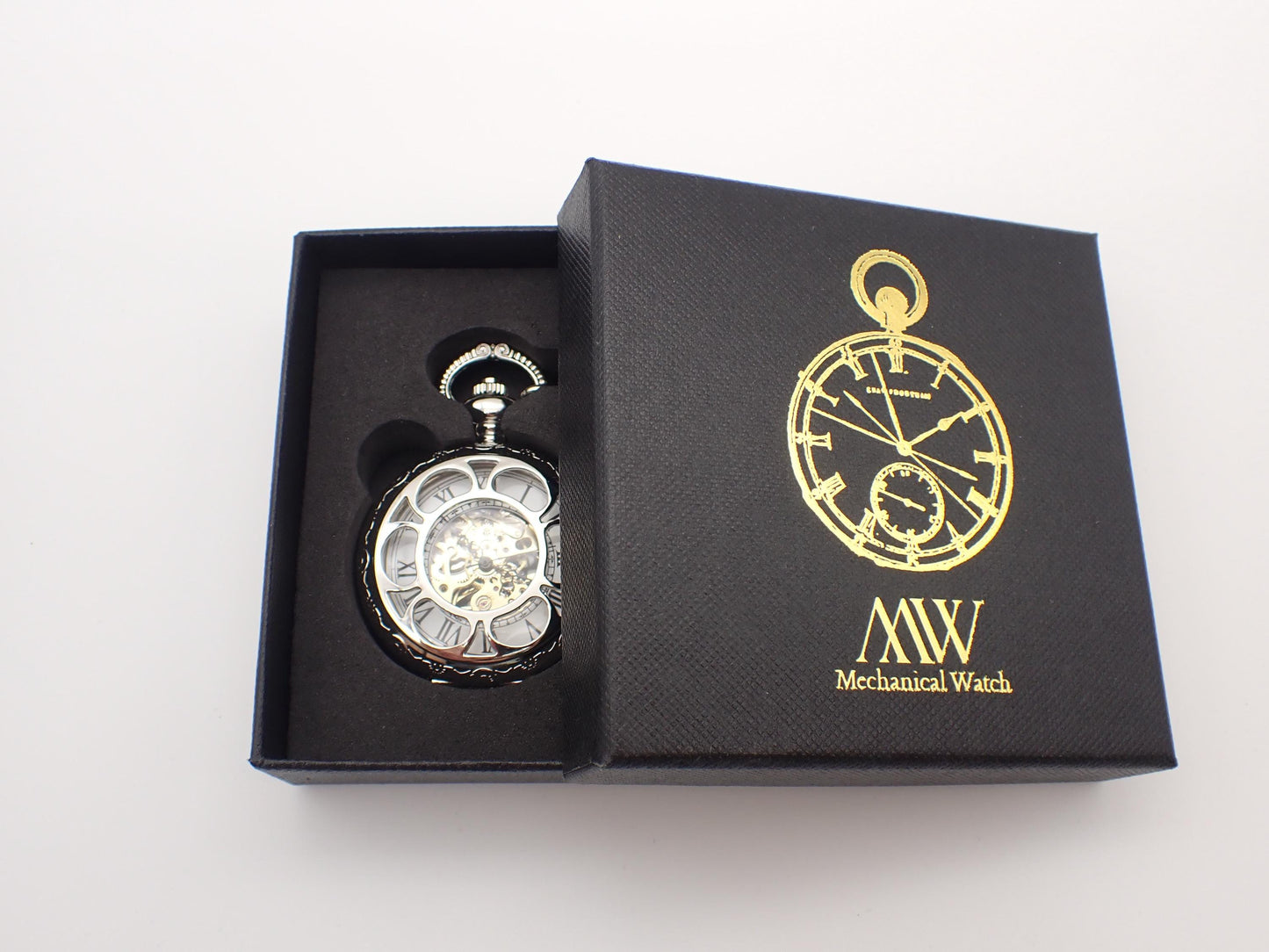 Silver White Pocket Watches Flower Pattern Mechanical Stylish for Wedding Groomsmen Match with Tie Set for Men