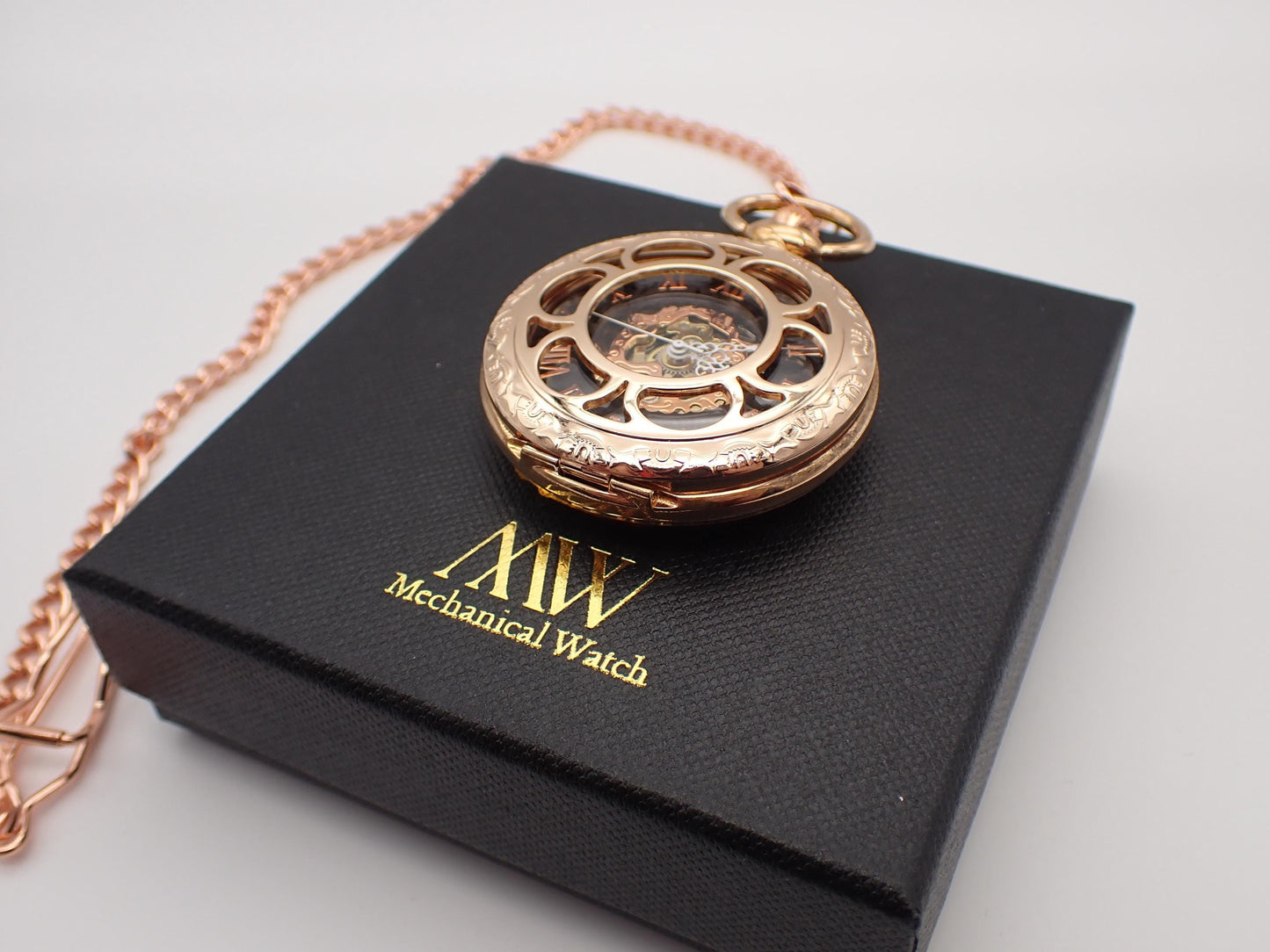 Rose Gold with Black Mechanical Pocket Watch Durable and Stylish for Wedding Groomsmen Match with Tie Set