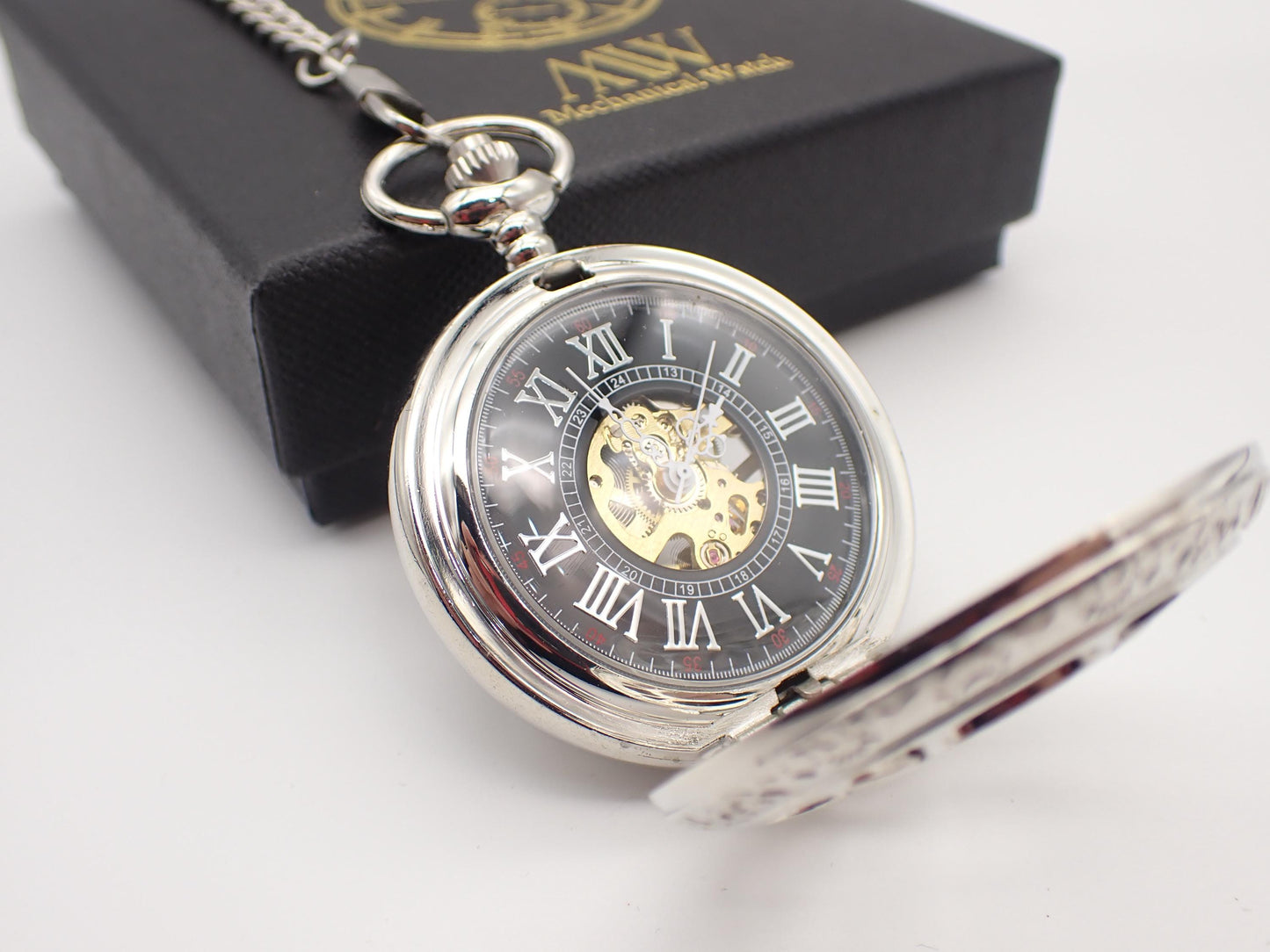 Silver Mechanical Pocket Watch Durable and Stylish for Wedding Groomsmen Match with Tie Set