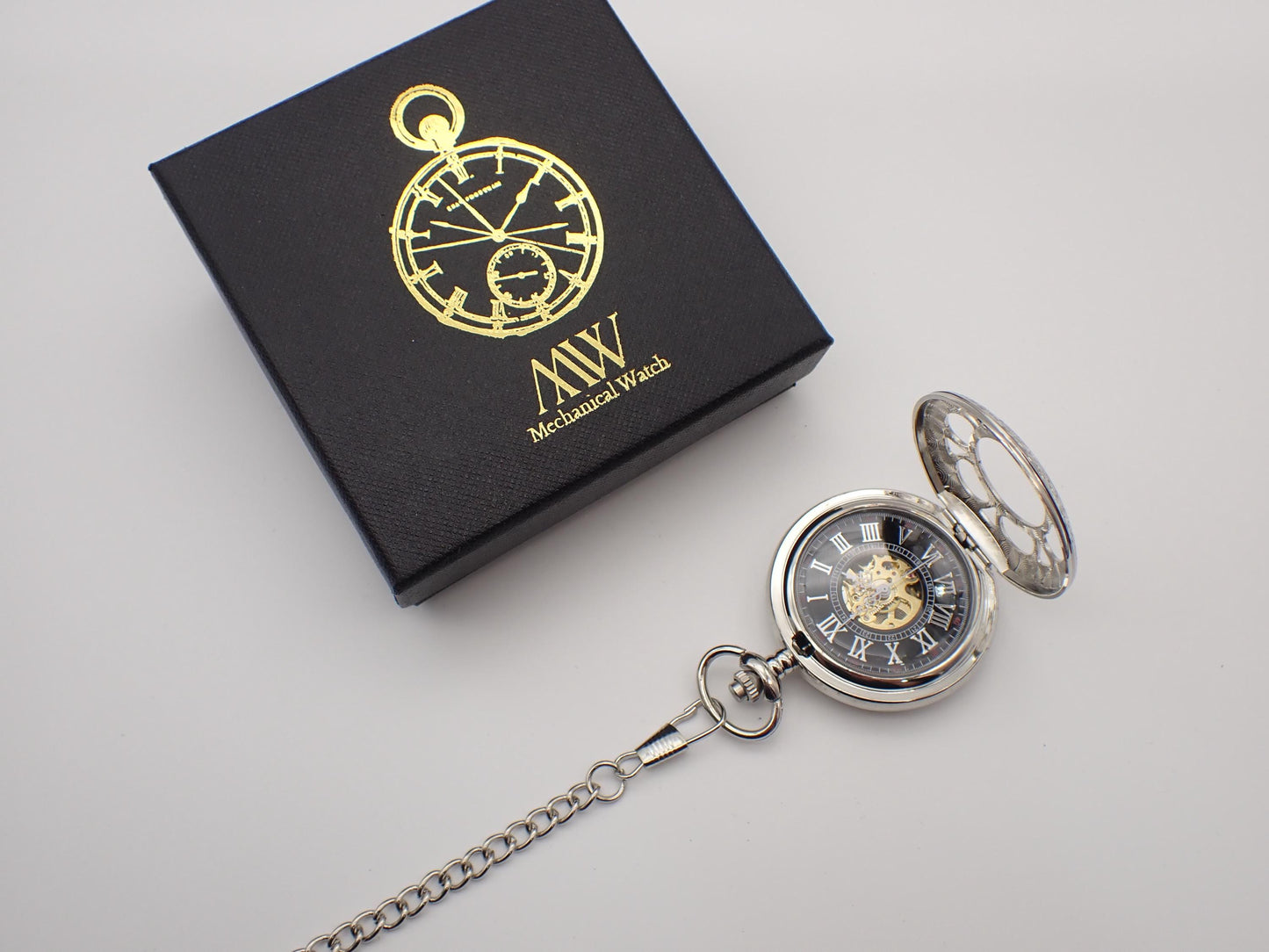 Silver Mechanical Pocket Watch Durable and Stylish for Wedding Groomsmen Match with Tie Set