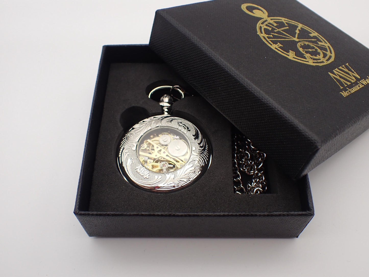 Silver Mechanical Pocket Watch Durable and Stylish for Wedding Groomsmen Match with Tie Set