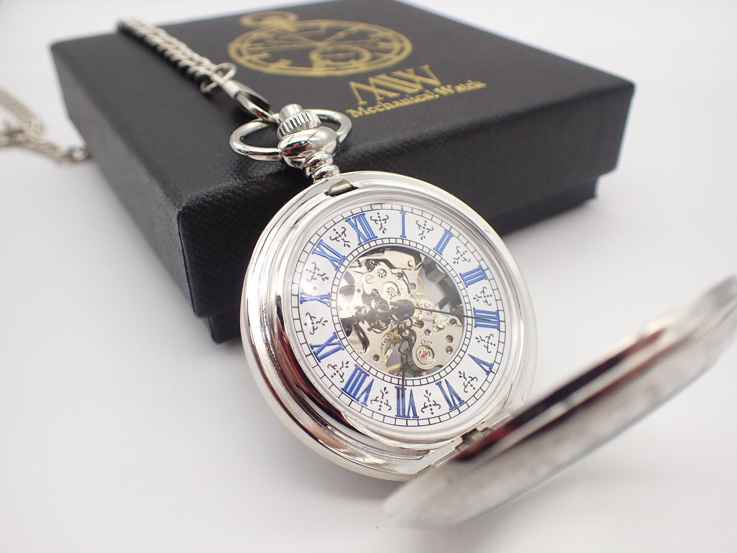 Silver White Mechanical Pocket Watch Durable and Stylish for Wedding Groomsmen Match with Tie Set