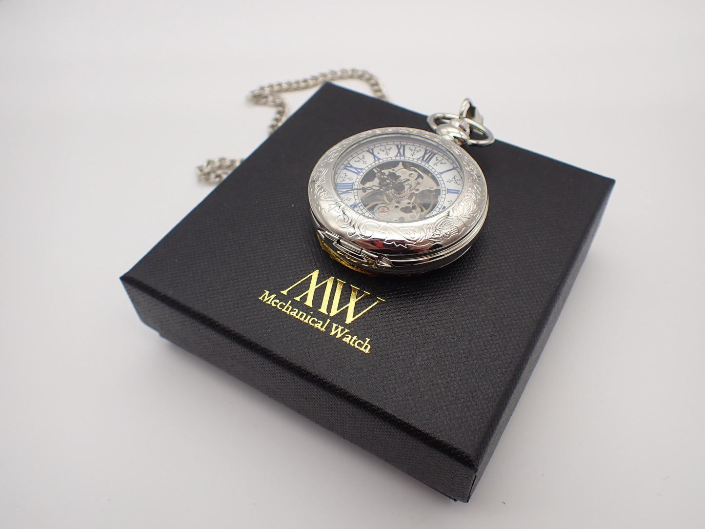 Silver White Mechanical Pocket Watch Durable and Stylish for Wedding Groomsmen Match with Tie Set