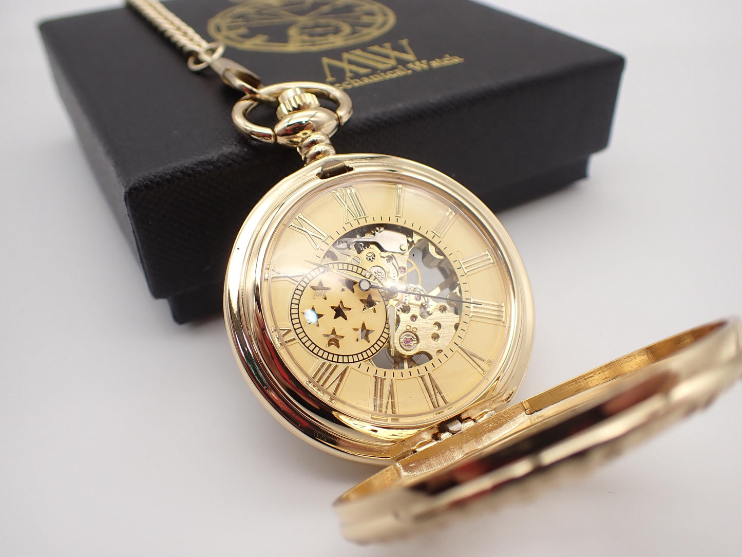 Mechanical Pocket Watch Gold Crown Style Durable and Stylish for Wedding Groomsmen Match with Tie Set