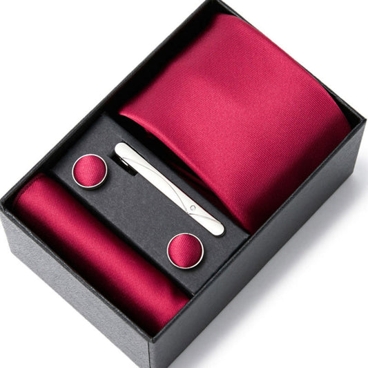 Rose Red Tie Set / Pocket Square, Bowtie, Tie Clip, Cufflinks / Gift for Him / Wedding Groomsmen Gift / Men Gift Box