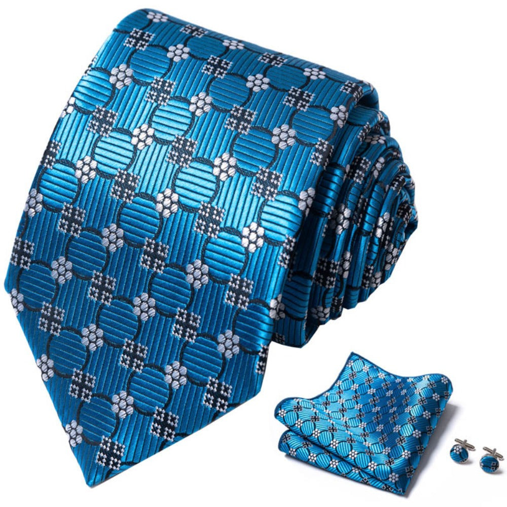 Luxury Blue Tie Set / Pocket Square Tie Bowtie Cufflinks Set / Wedding Tie / Tie Clips / Gift for him Mens Groomsmen Gift