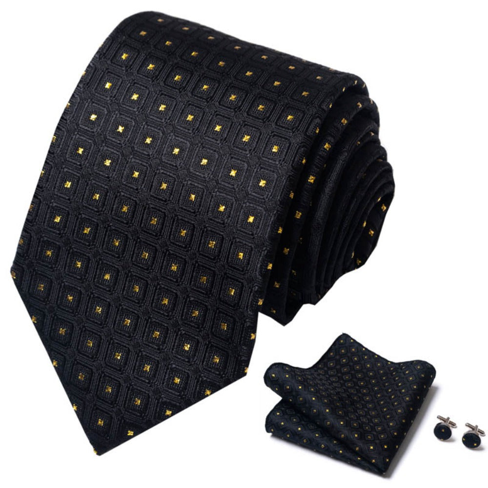 Black Cat Necktie Pocket Square Set /  Tie Bowtie Cufflinks Set / Wedding Tie /Tie Clips/ Gift for him / Mens anniversary Groomsmen Gift