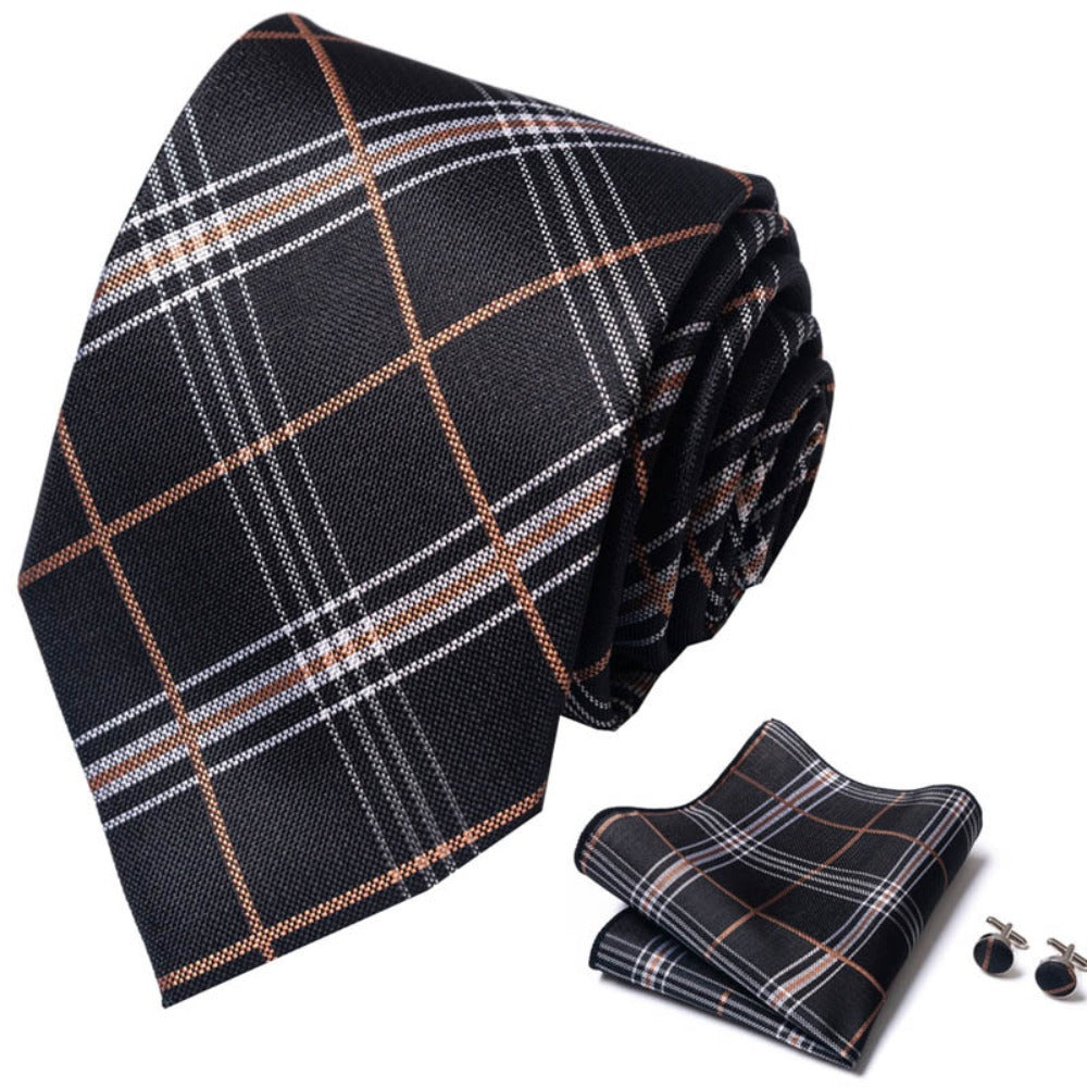 Tartan Plaid Pattern Tie Set / Pocket Square Tie Bowtie Cufflinks Set / Wedding Tie /Tie Clips/ Gift for him Mens anniversary Groomsmen Gift