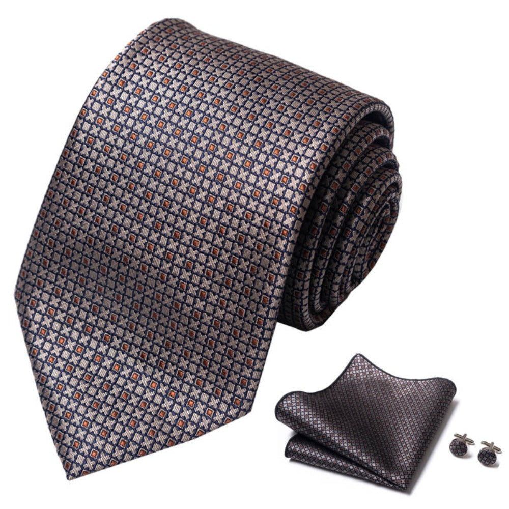 XOXO Brown Pattern Tie Set / Pocket Square Tie Bowtie Cufflinks Set / Wedding Tie / Tie Clips / Gift for him Mens Groomsmen Gift