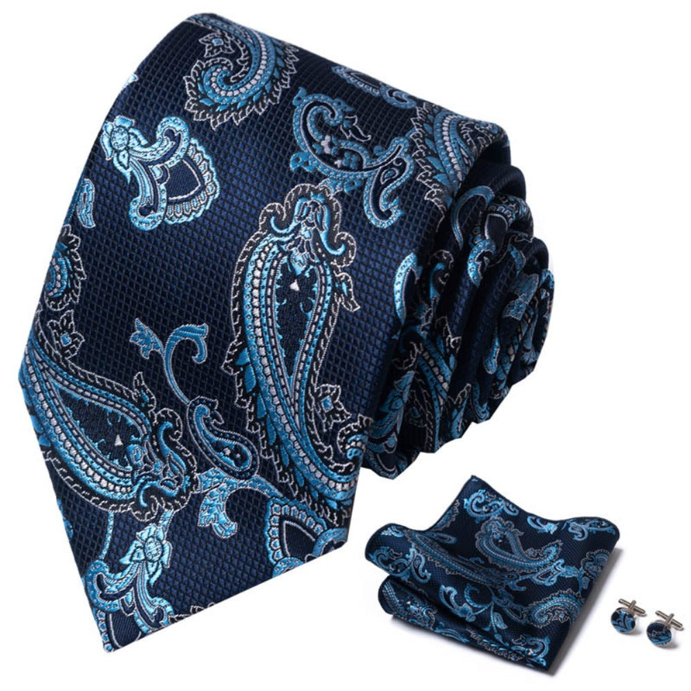 Royal Blue Paisley Tie Set / Pocket Square Tie Bowtie Cufflinks Set / Wedding Tie / Tie Clips / Gift for him Mens Groomsmen Gift