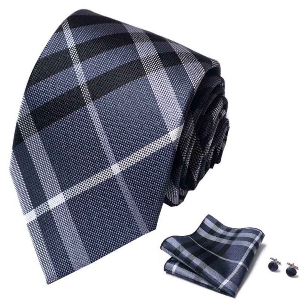 Plaid Stripe Tie Set / Pocket Square Tie Bowtie Cufflinks Set / Wedding Tie / Tie Clips / Gift for him Mens Groomsmen Gift