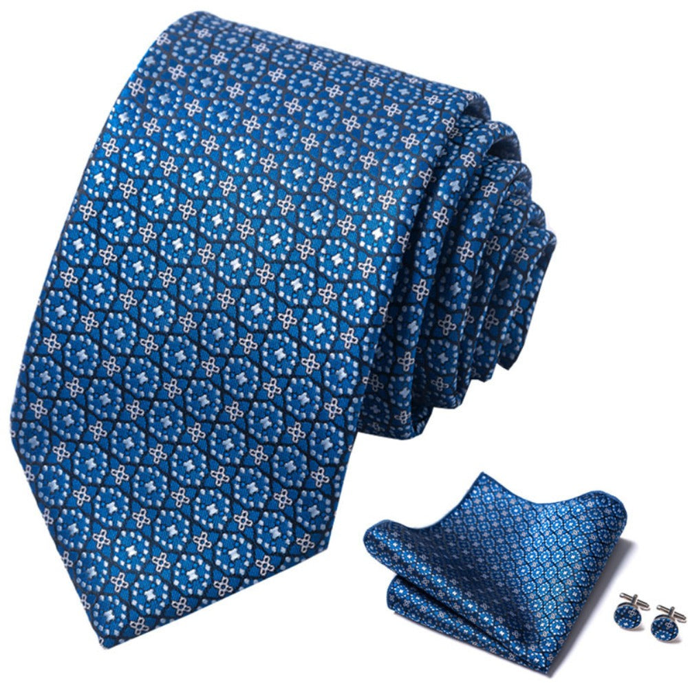 Floral Blue Necktie Set / Pocket Square Tie Bowtie Cufflinks Set / Wedding Tie / Tie Clips / Gift for him Mens Groomsmen Gift