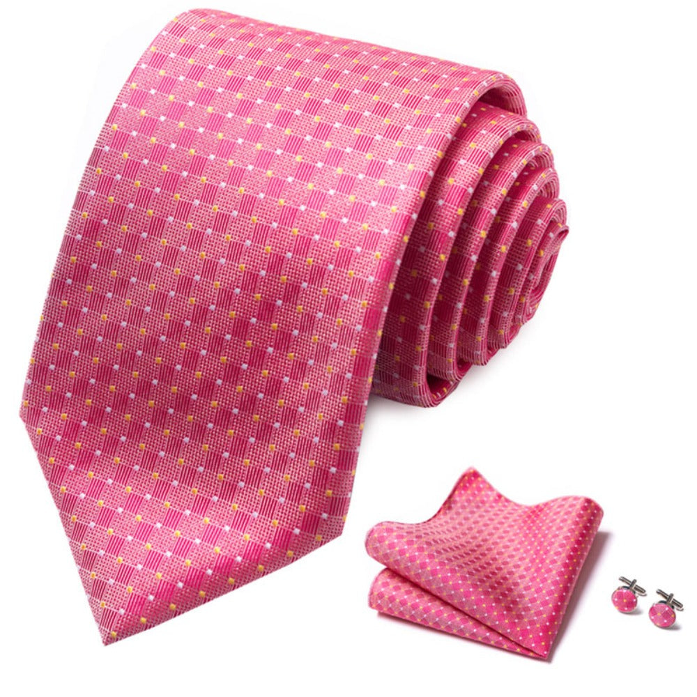 Pink Stripe Men in PInk Necktie Set / Pocket Square Tie Bowtie Cufflinks Set / Wedding Tie / Tie Clips / Gift for him Mens Groomsmen Gift