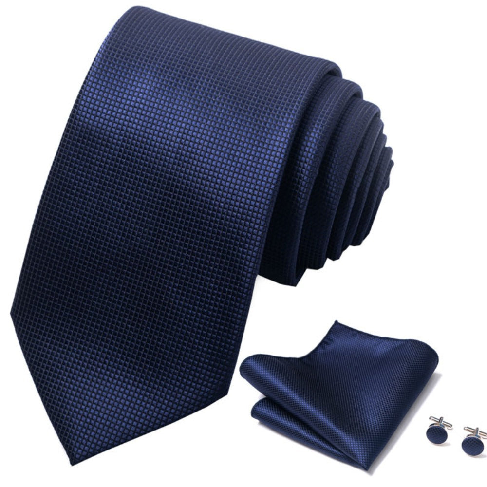 Navy Blue Square Necktie Set / Pocket Square Tie Bowtie Cufflinks Set / Wedding Tie / Tie Clips / Gift for him Mens Groomsmen Gift