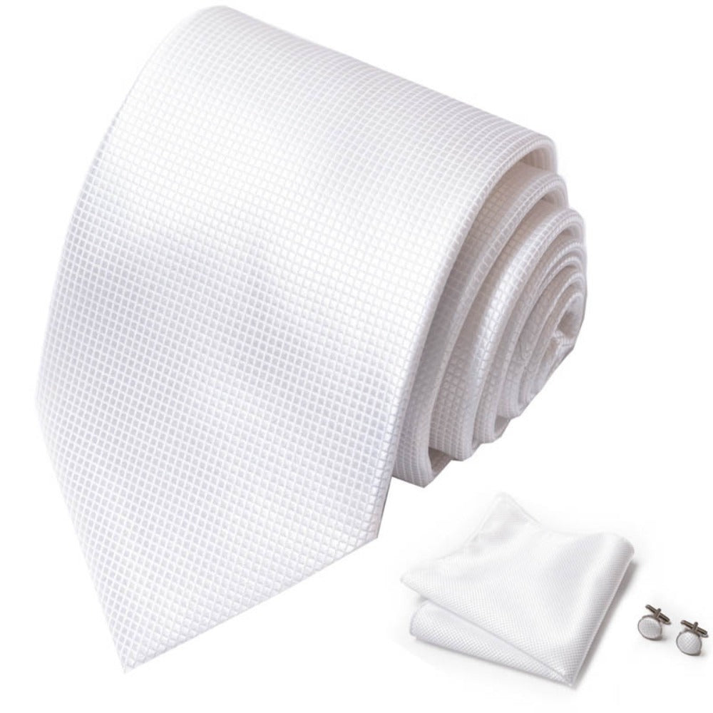 White Tie Set / Pocket Square Tie Bowtie Cufflinks Set / Wedding Tie / Tie Clips / Gift for him Mens Groomsmen Gift