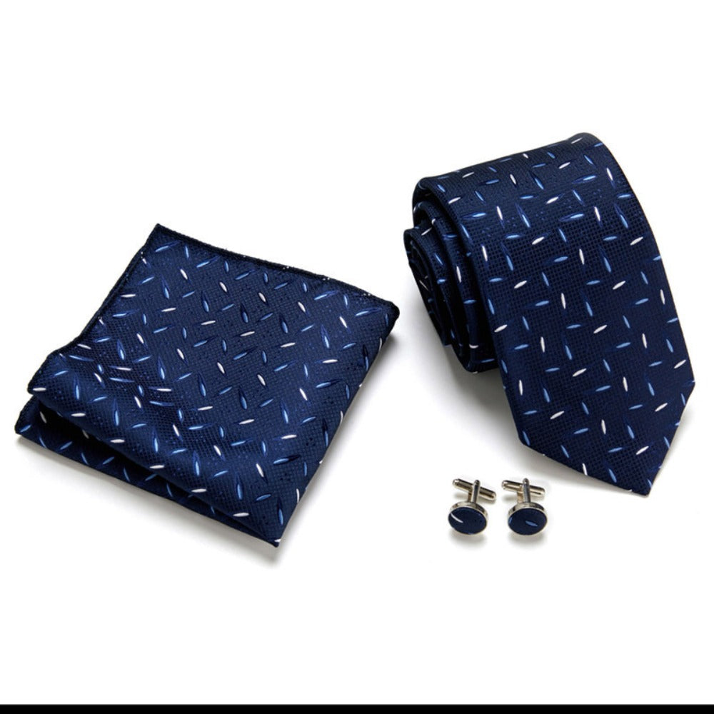 Navy Blue Paisley Tie Set / Tie, Bowtie, Pocket Square, Tie Clip, Cufflinks / Gift for Him / Wedding Groomsmen Gift Set / Men's Present