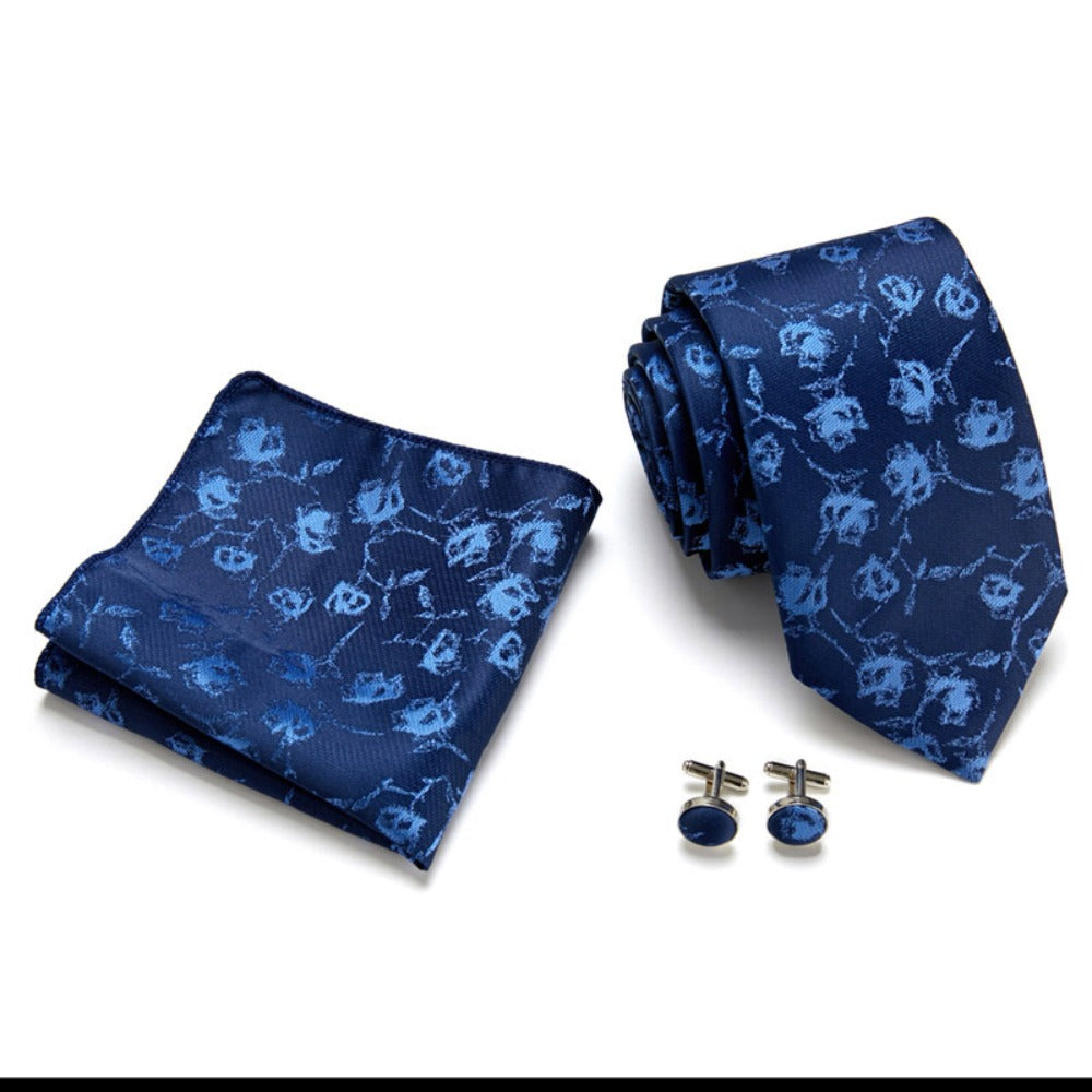 Blue Ghost Paisley Tie Set / Tie, Pocket Square, Bowtie, Tie Clip, Cufflinks / Gift for Him / Wedding Groomsmen Gift Set / Men's Present