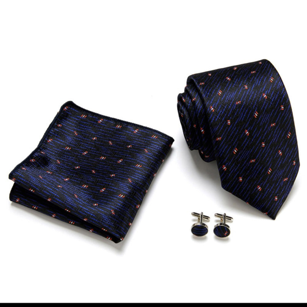 Black and Blue Scratch Tie Set / Pocket Square, Bowtie, Tie Clip, Cufflinks / Gift for Him / Wedding Groomsmen Gift / Men's Present