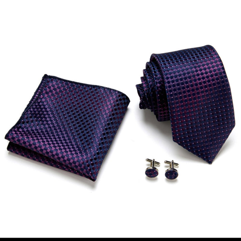 Regency Purple Pattern Tie Set / Pocket Square, Bowtie, Tie Clip, Cufflinks / Gift for Him / Wedding Groomsmen Gift / Men's Present / Box