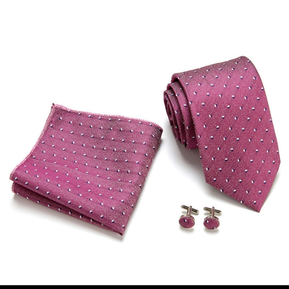 Burgundy Pink Pattern Tie Set / Pocket Square, Bowtie, Tie Clip, Cufflinks / Gift for Him / Wedding Groomsmen Gift / Men's Gift Box