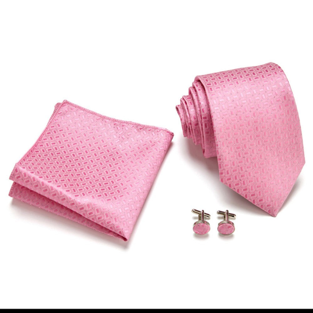 Pink Tie Set / Pink Pocket Square, Bowtie, Tie Clip, Cufflinks / Gift for Him / Wedding Groomsmen Gift / Men's Gift Box / Party Style