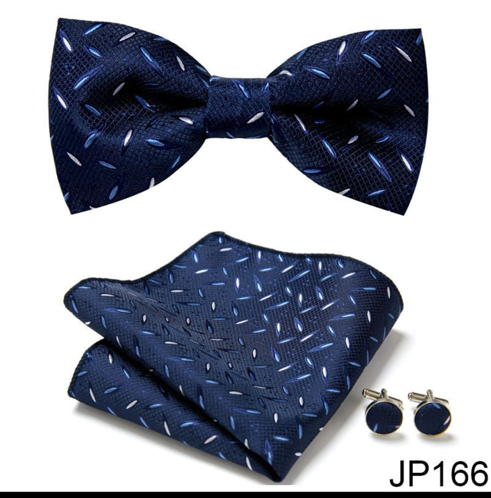 Navy Blue Paisley Tie Set / Tie, Bowtie, Pocket Square, Tie Clip, Cufflinks / Gift for Him / Wedding Groomsmen Gift Set / Men's Present