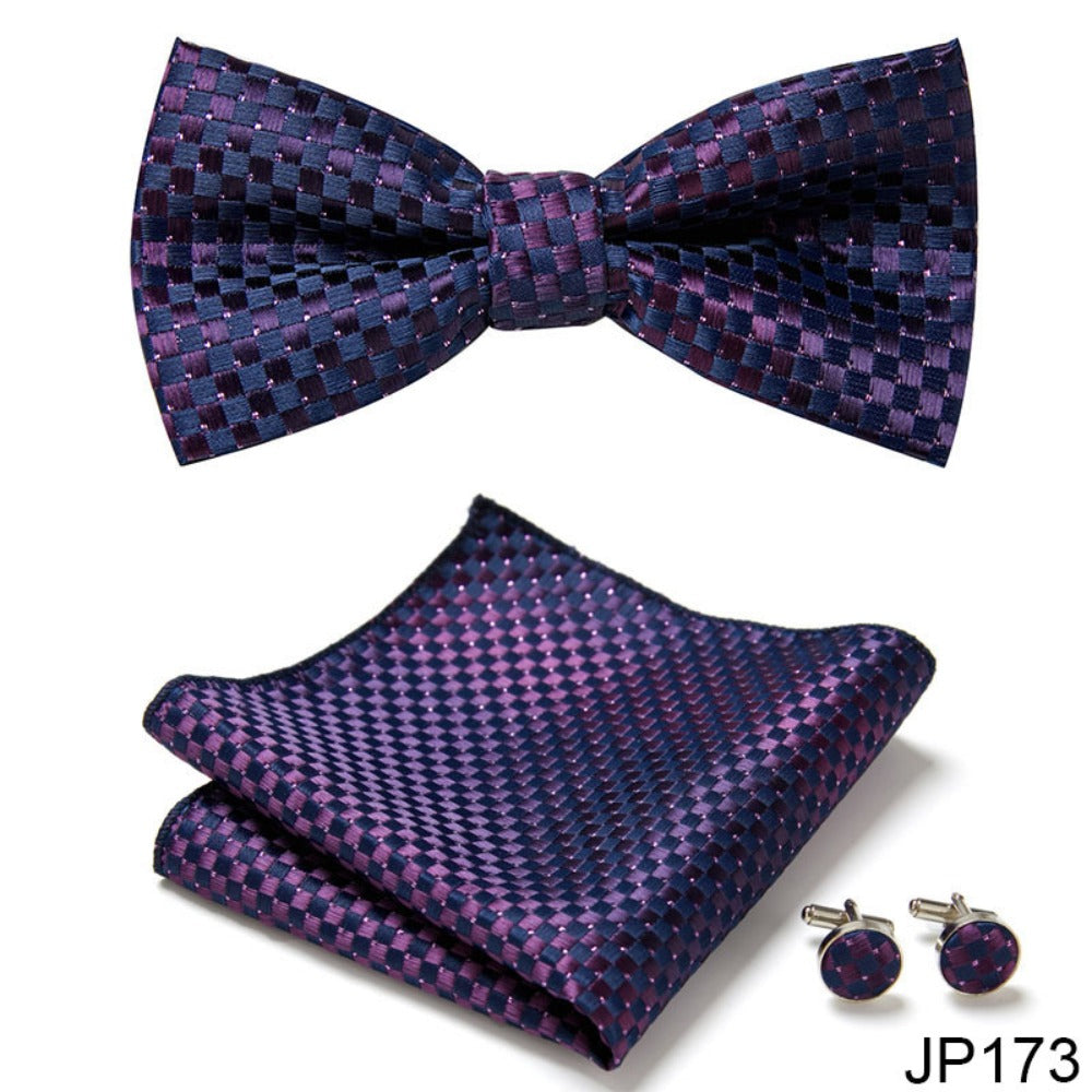 Regency Purple Pattern Tie Set / Pocket Square, Bowtie, Tie Clip, Cufflinks / Gift for Him / Wedding Groomsmen Gift / Men's Present / Box