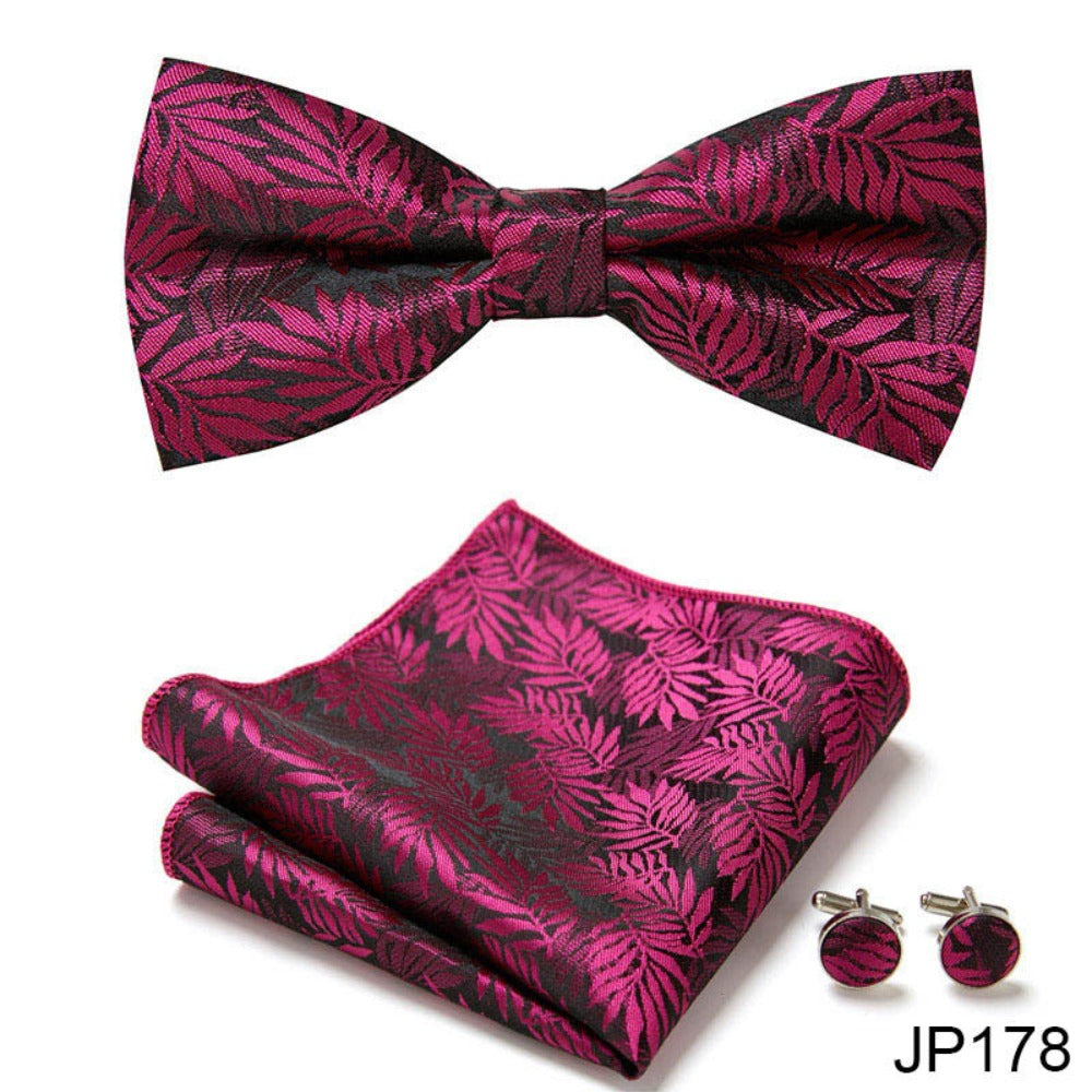 Cadbury Purple Floral Pattern Tie Set / Pocket Square, Bowtie, Tie Clip, Cufflinks / Gift for Him / Wedding Groomsmen Gift / Men Present Box