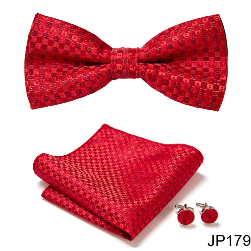 Red Pattern Tie Set / Pocket Square, Bowtie, Tie Clip, Cufflinks / Gift for Him / Wedding Groomsmen Gift / Men's Present / Gift Box