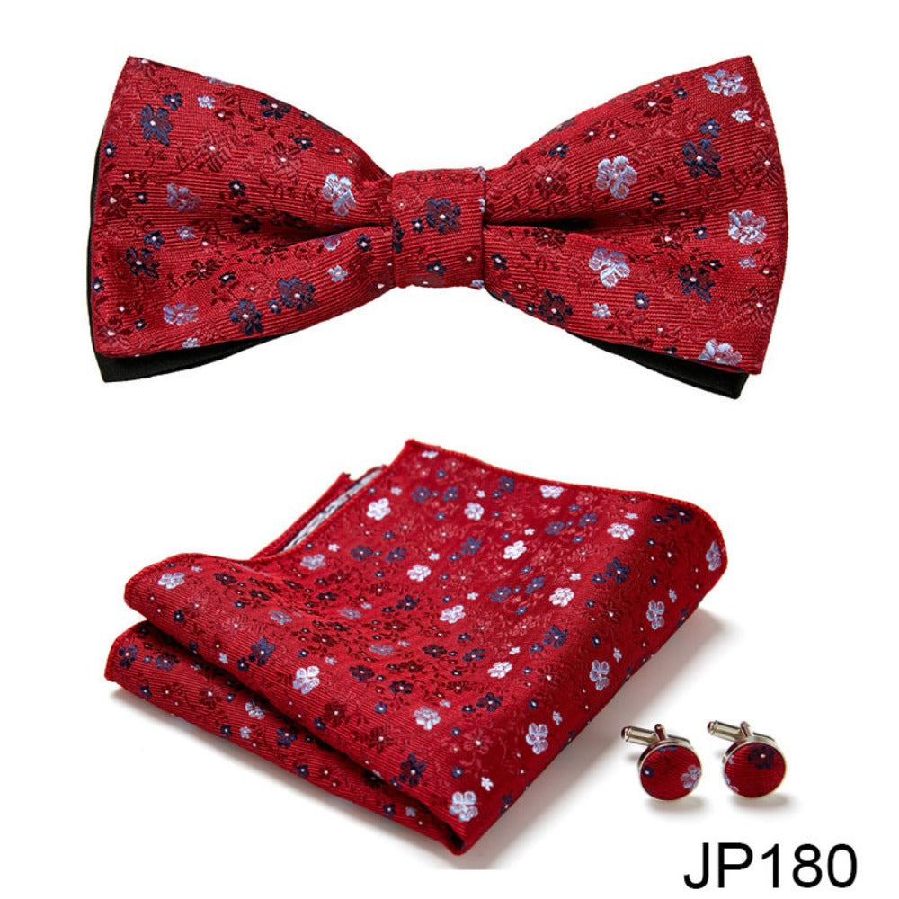 Burgundy Red Floral Pattern Tie Set / Pocket Square, Bowtie, Tie Clip, Cufflinks / Gift for Him / Wedding Groomsmen Gift / Men's Gift Box